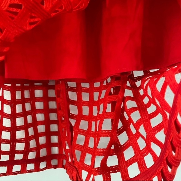 Hutch Anthropologie Soraya Red Windowpane Lace Cutout Hi Lo Midi Skirt Size 0 - Picture 8 of 9